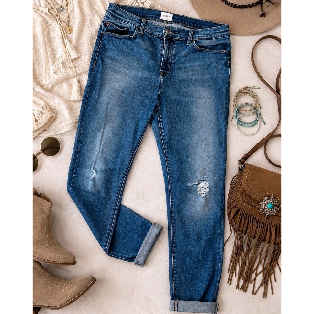 Hudson Skinny Jeans Womens 32 Mid Rise Stretch Distressed Blue Denim Y2K Ankle
